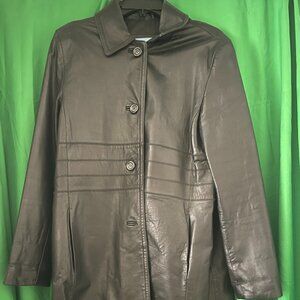 NINE WEST BLACK SOFT LEATHER JACKET button front long sleeve WOMENS  Large